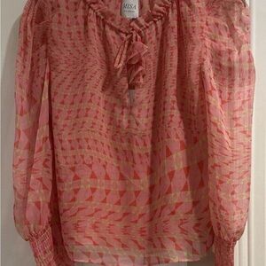 MISA Los Angeles Siena Top Blouse Size M, Light Pink Multi, Long Sleeves